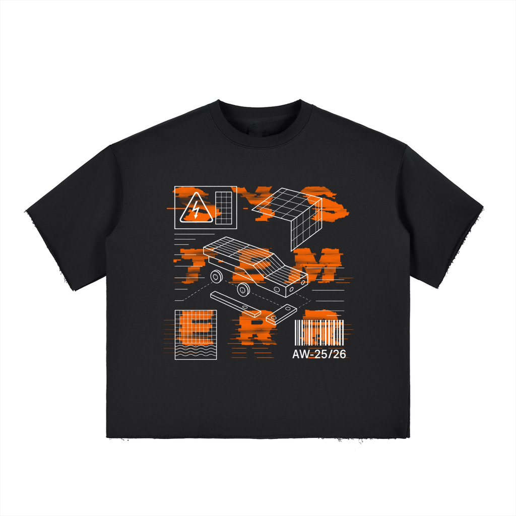 Boxy Raw-Edge System Error T-Shirt