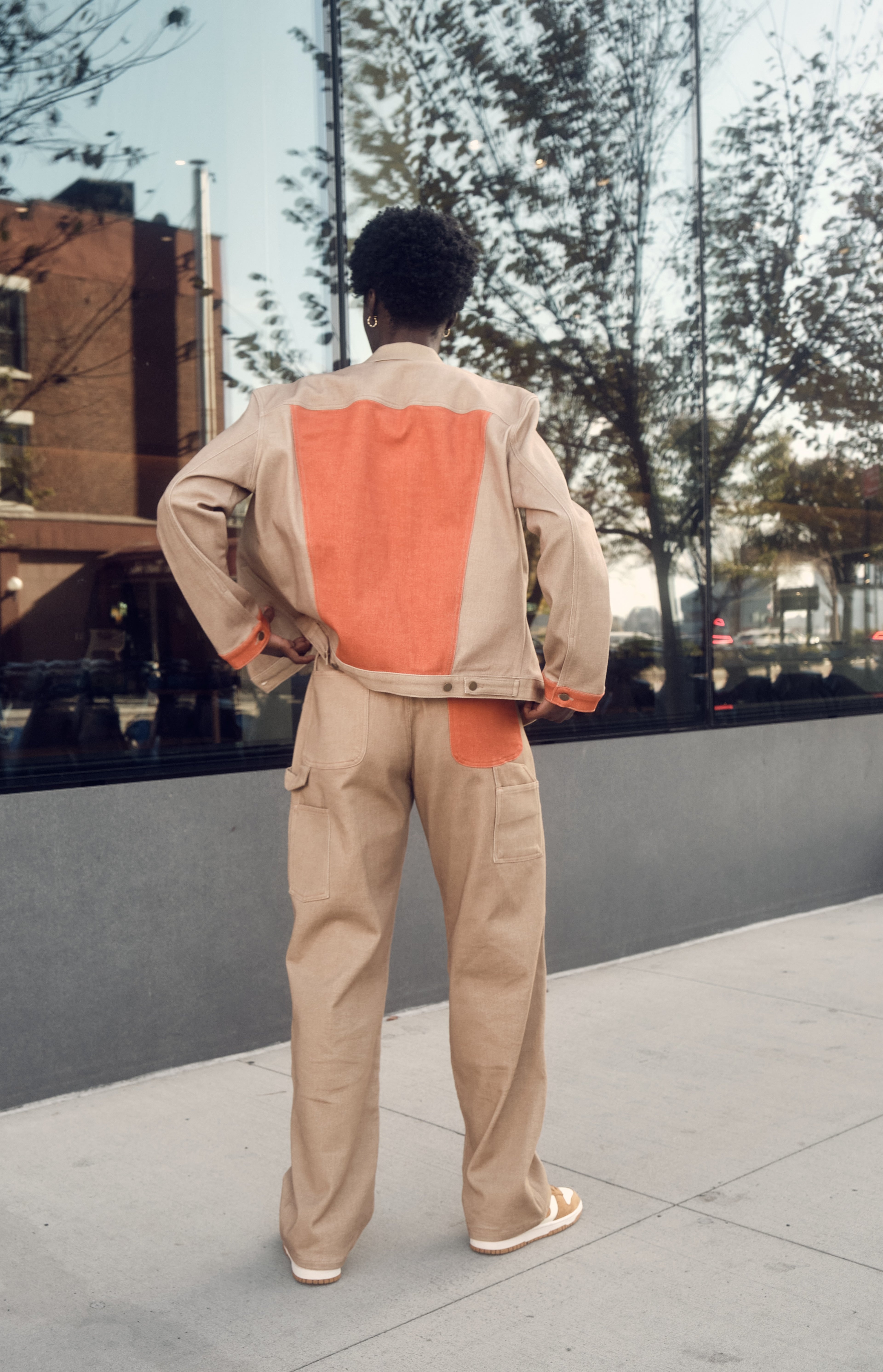 Tan and Orange Men's Denim Jacket