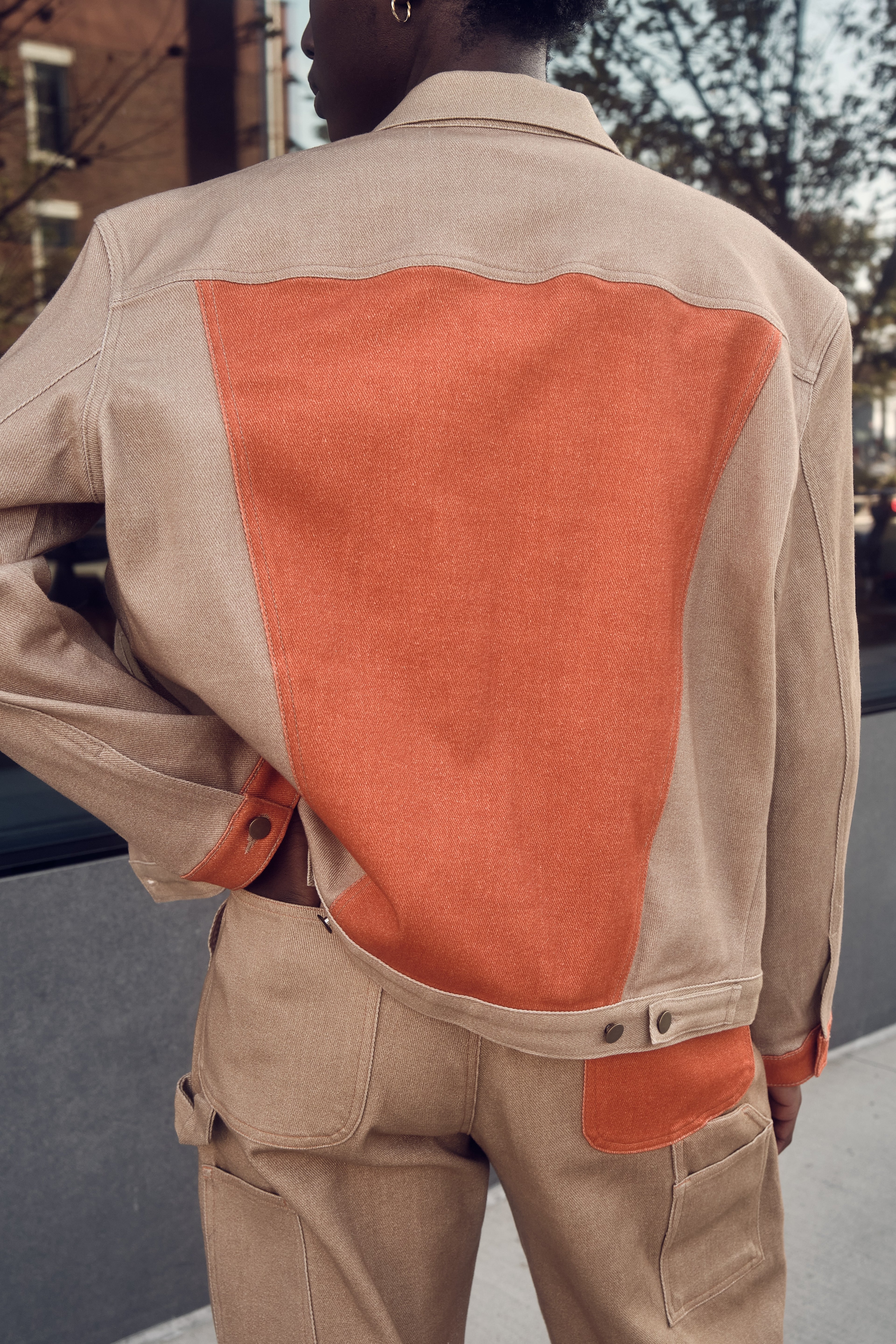 Tan and Orange Men's Denim Jacket