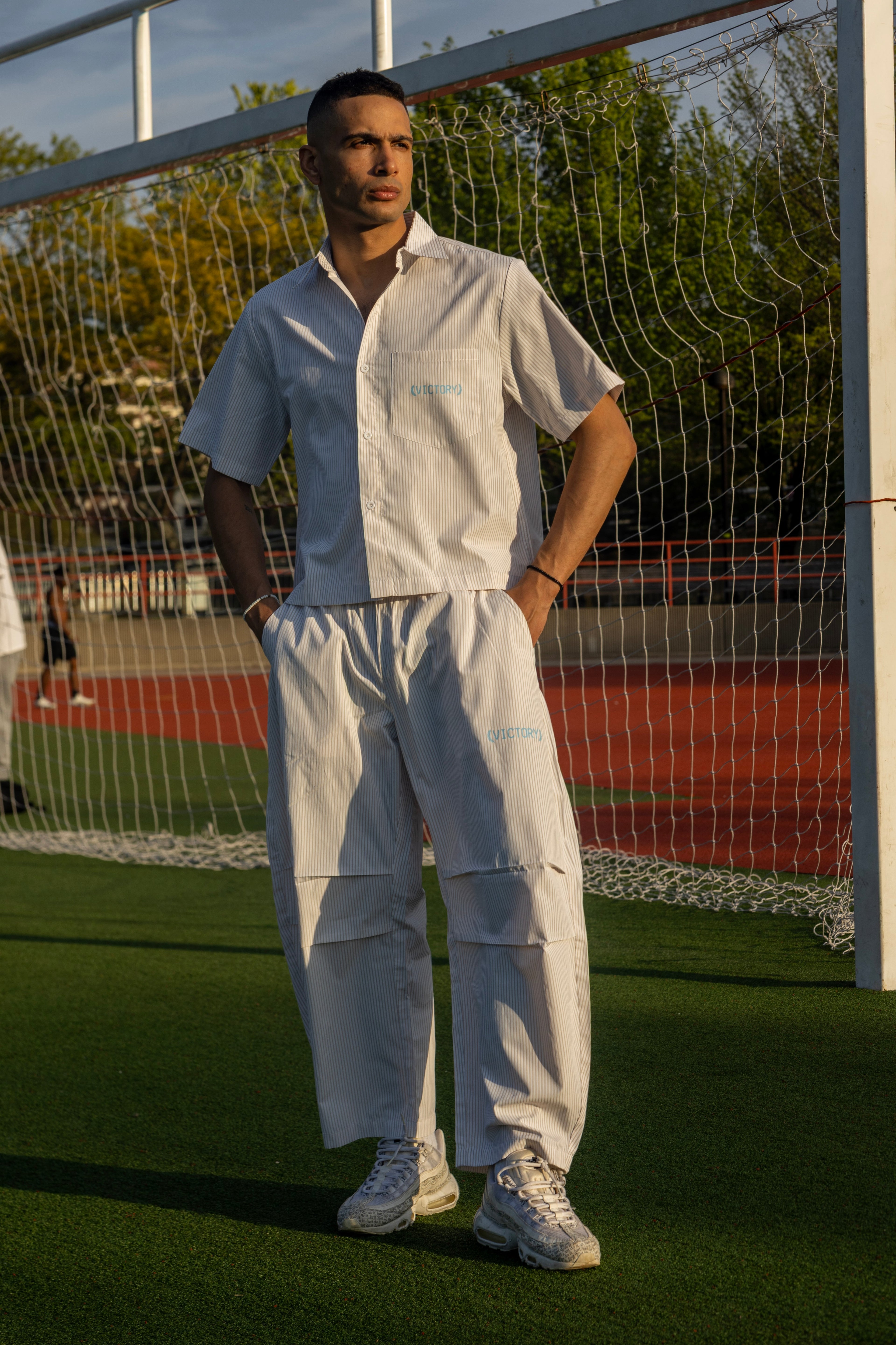Vertical Stripe Drawstring Barrel Pants