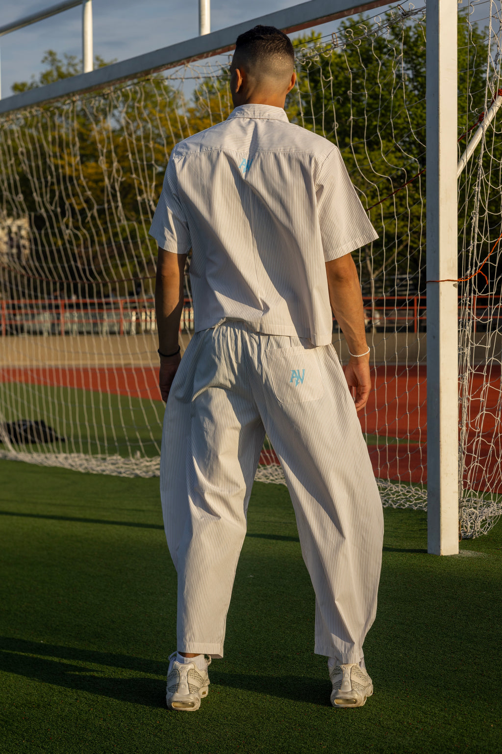 Vertical Stripe Drawstring Barrel Pants