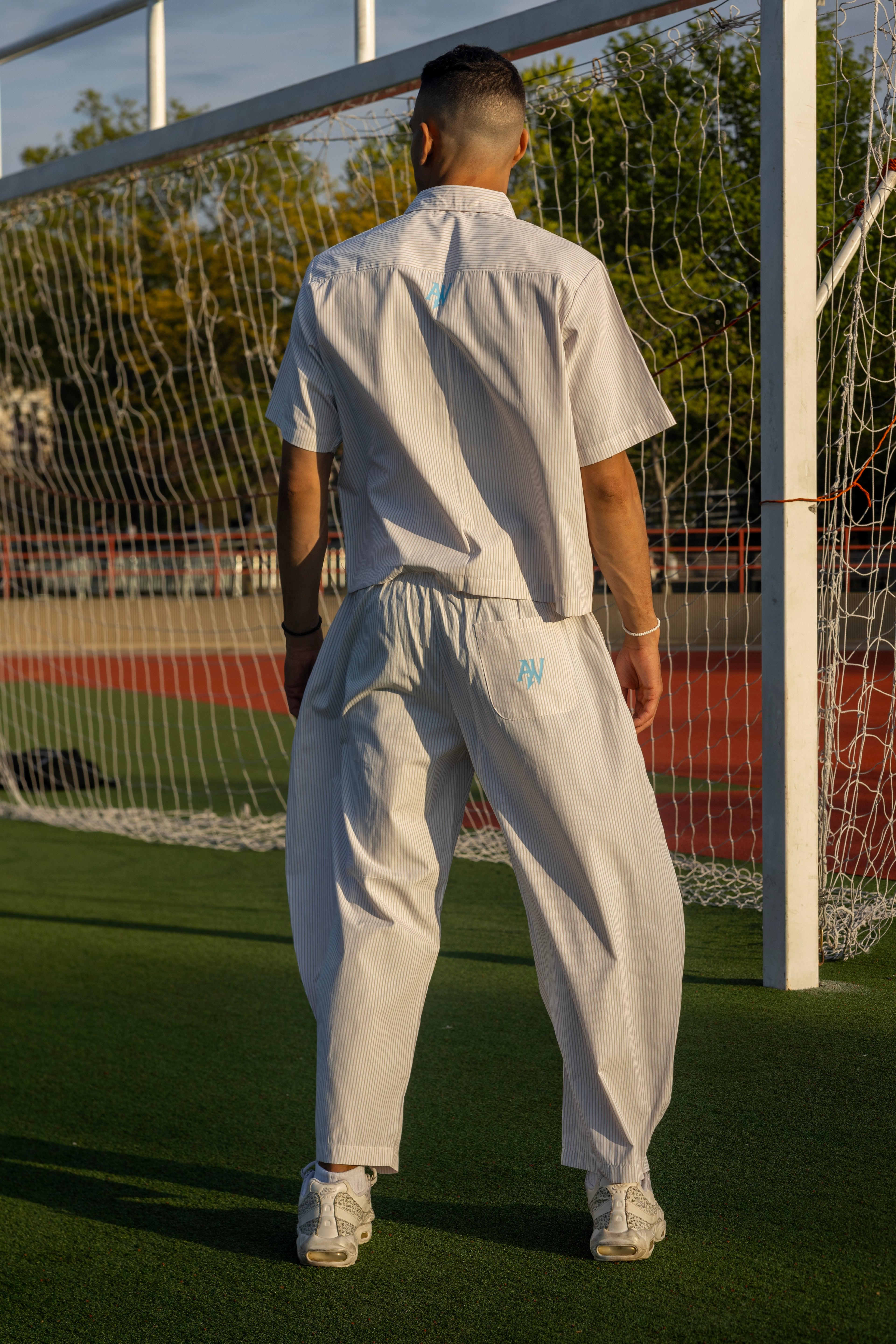 Vertical Stripe Drawstring Barrel Pants