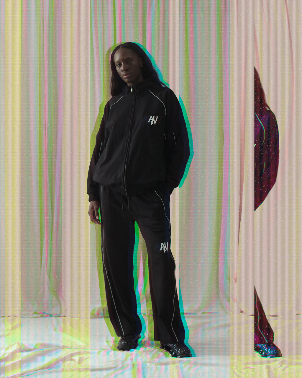 Reflection Striped Raglan Sleeve  Jacket