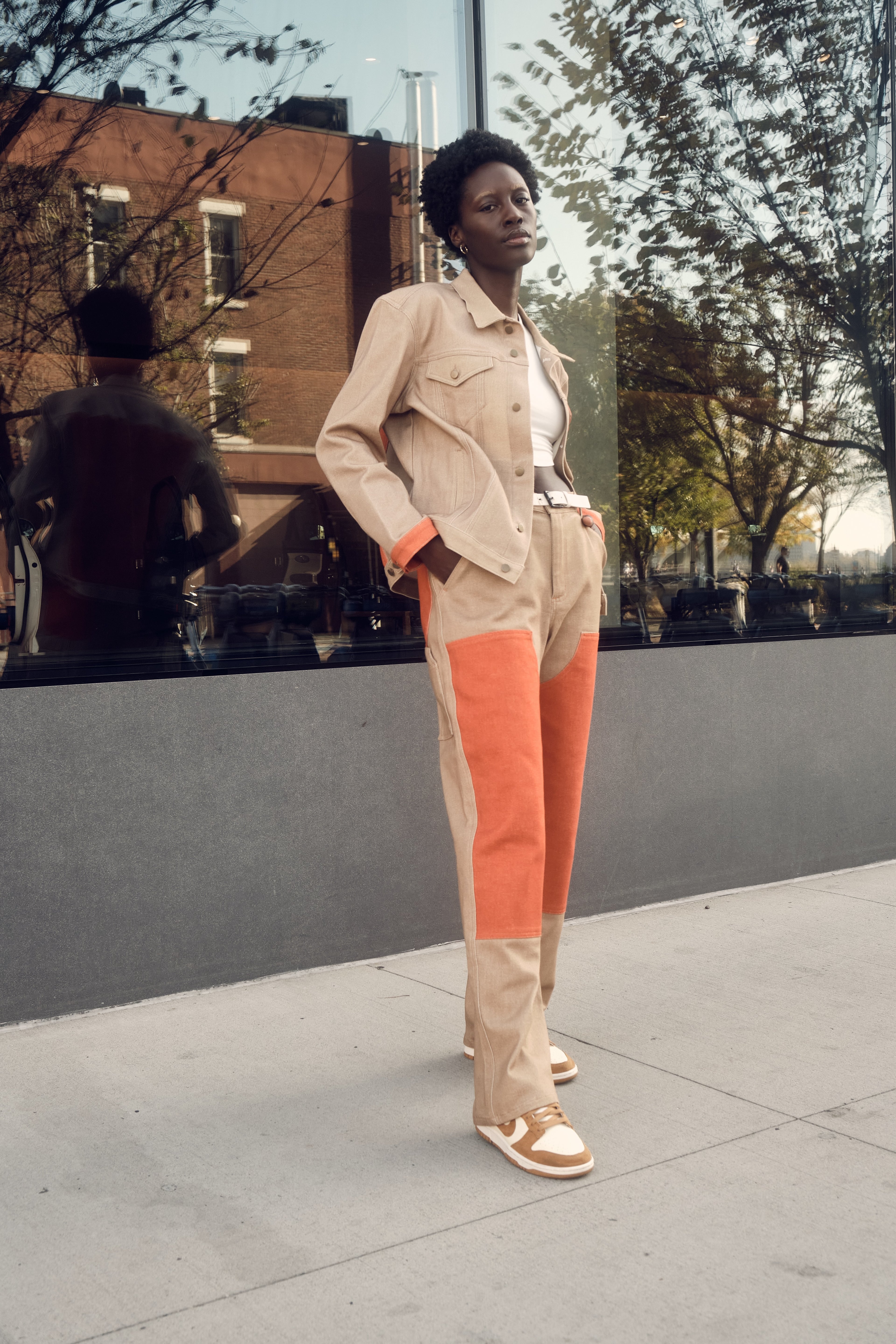 Tan and Orange Men's Denim Jacket