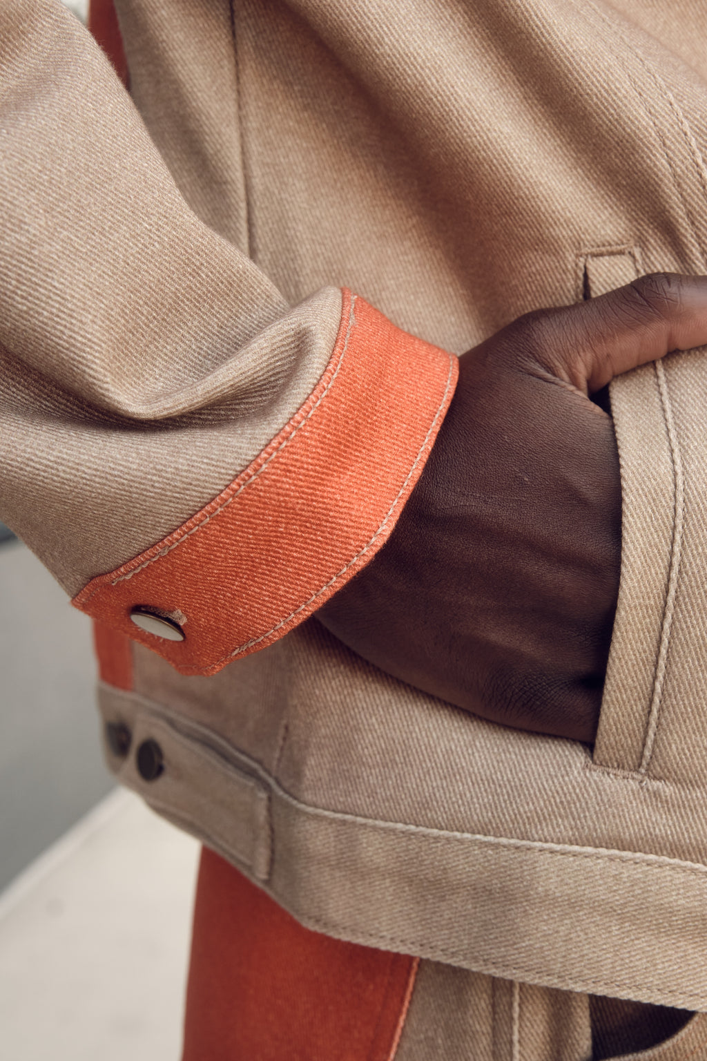 Tan and Orange Men's Denim Jacket